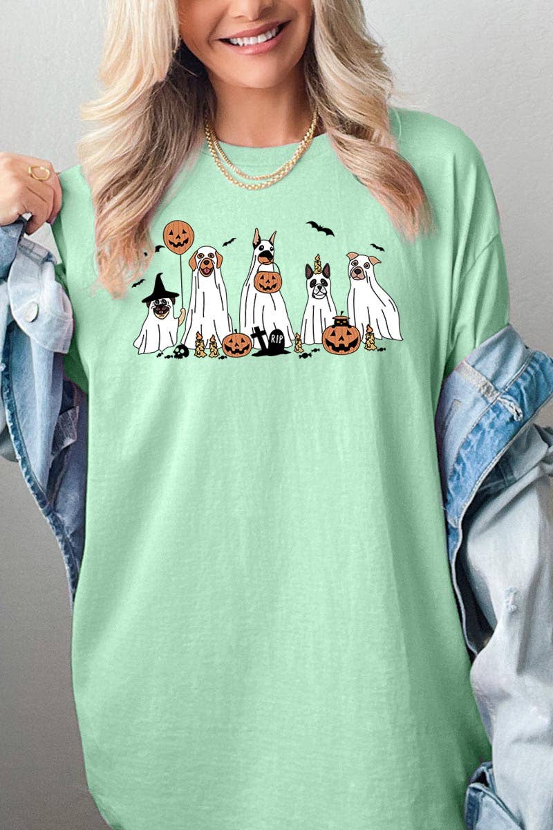 HALLOWEEN DOG GHOSTS HEAVY COTTON TEE