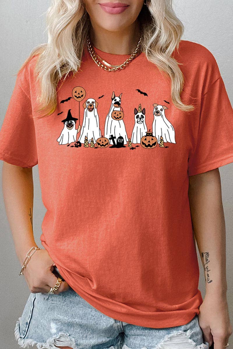 HALLOWEEN DOG GHOSTS HEAVY COTTON TEE