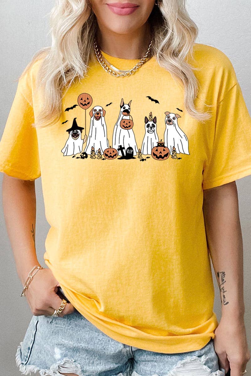 HALLOWEEN DOG GHOSTS HEAVY COTTON TEE