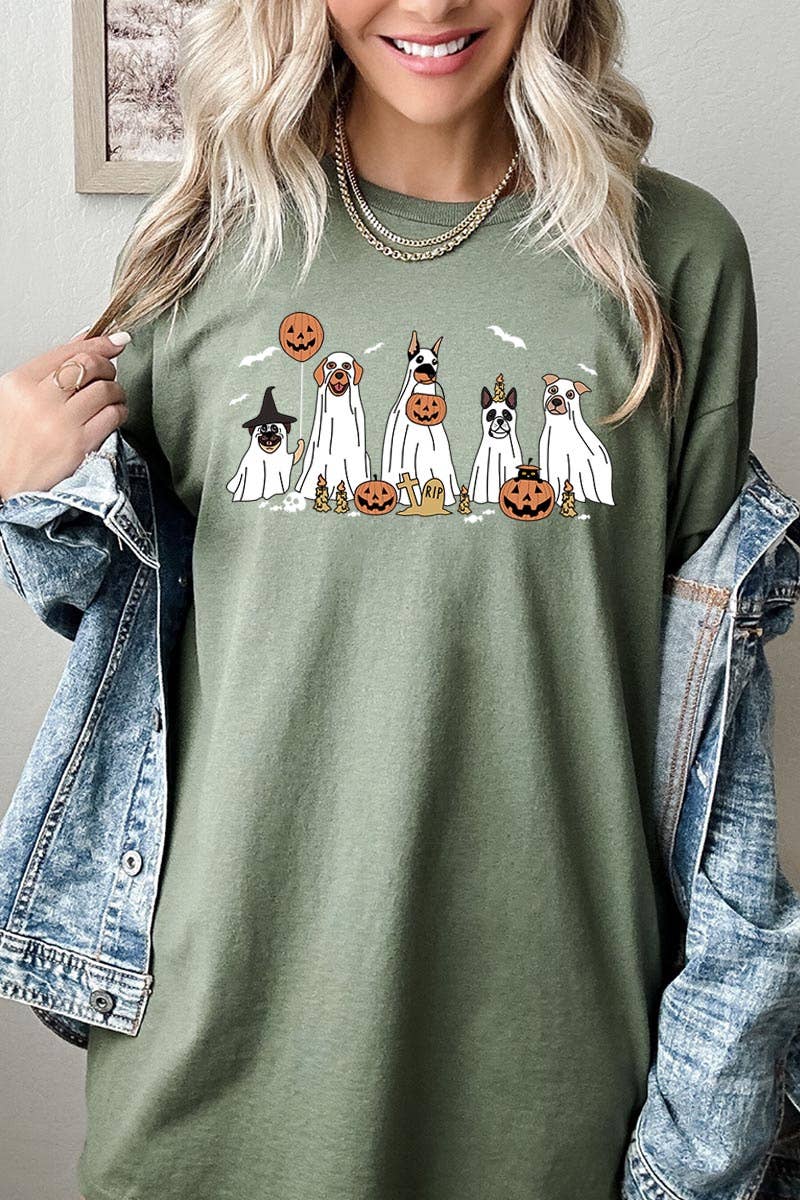 HALLOWEEN DOG GHOSTS HEAVY COTTON TEE