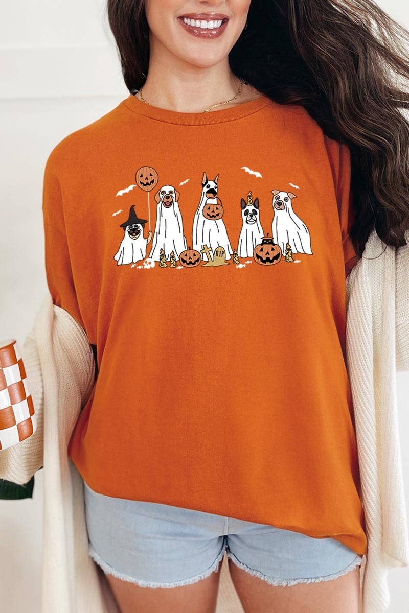 HALLOWEEN DOG GHOSTS HEAVY COTTON TEE