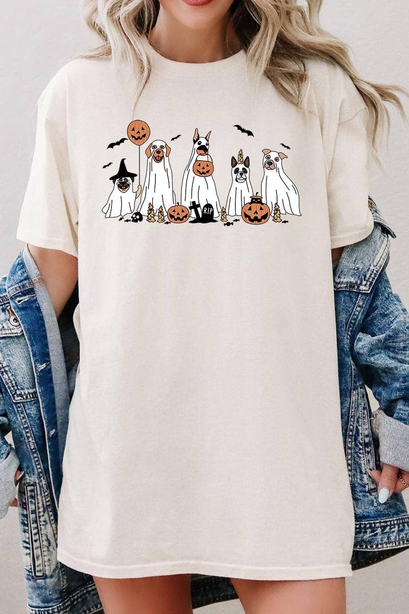 HALLOWEEN DOG GHOSTS HEAVY COTTON TEE