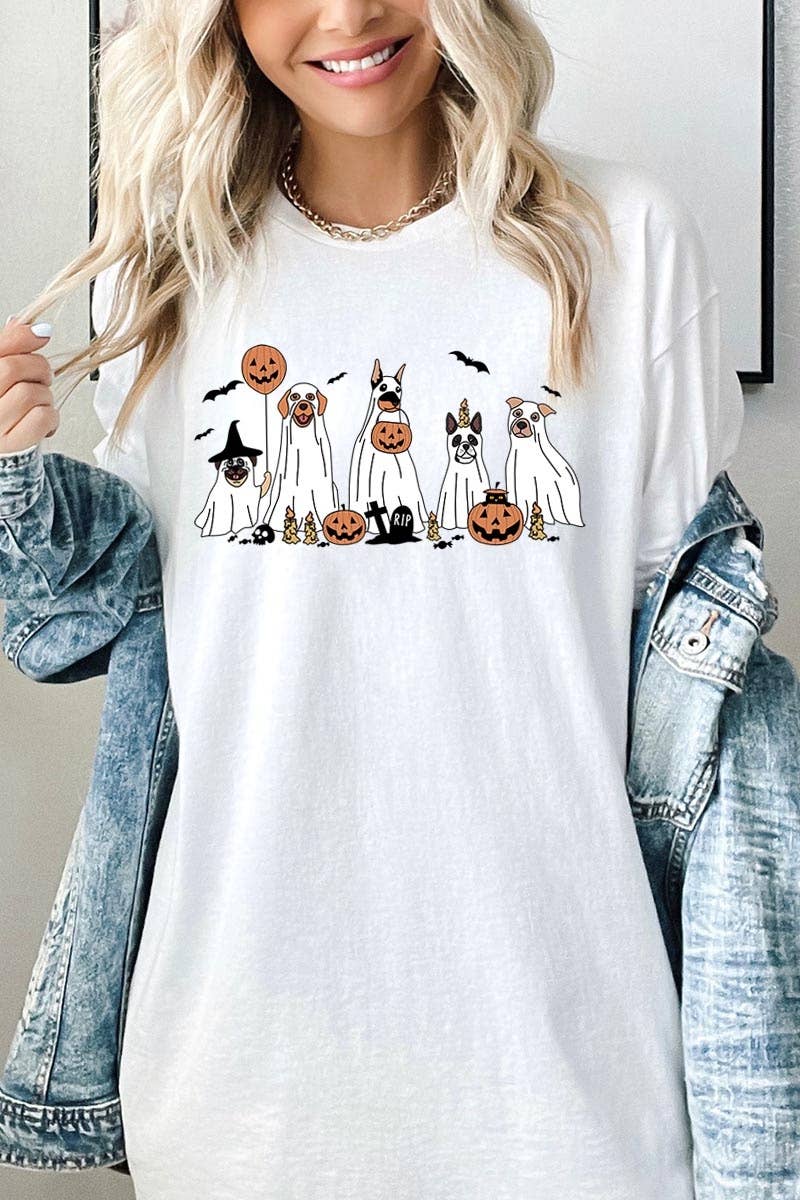 HALLOWEEN DOG GHOSTS HEAVY COTTON TEE