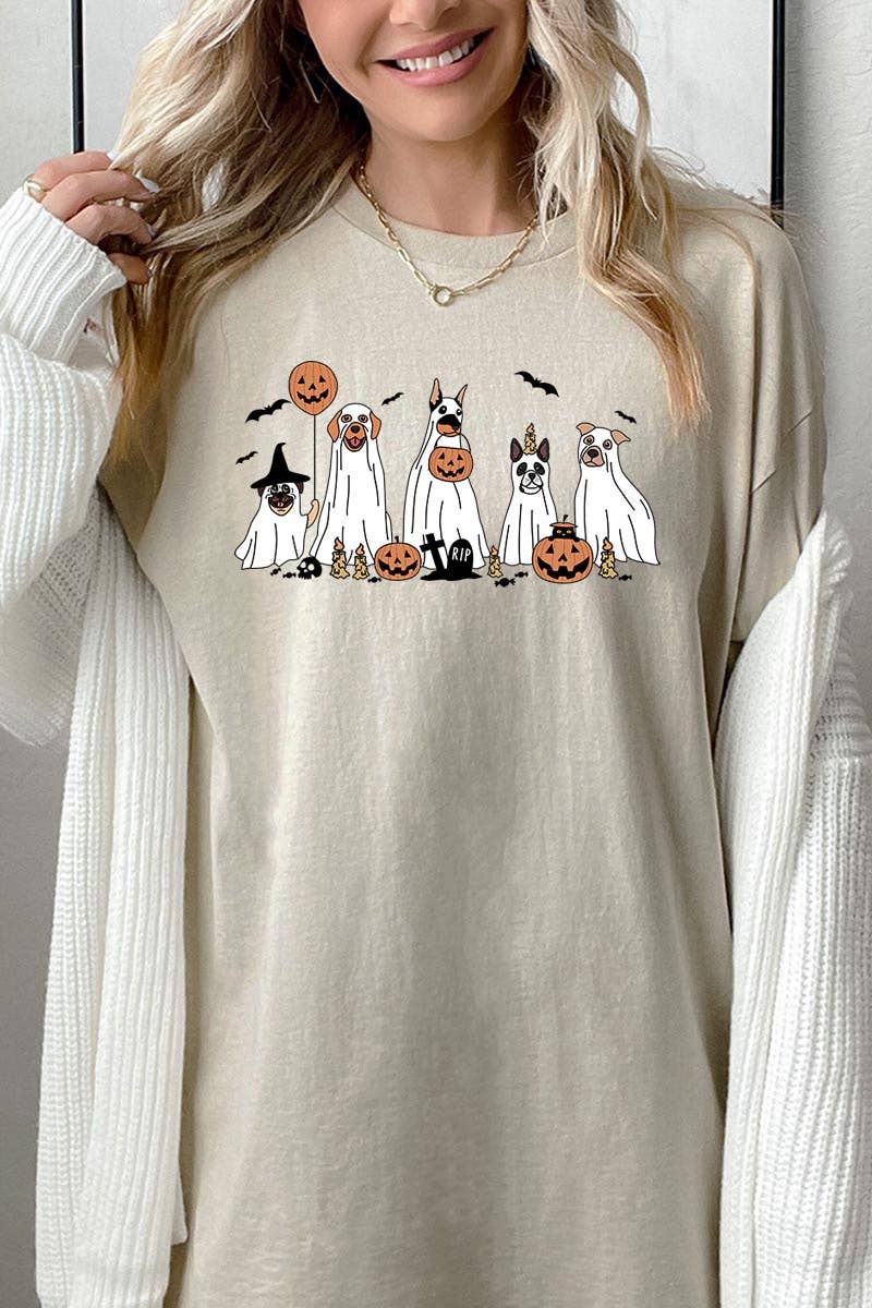 HALLOWEEN DOG GHOSTS HEAVY COTTON TEE