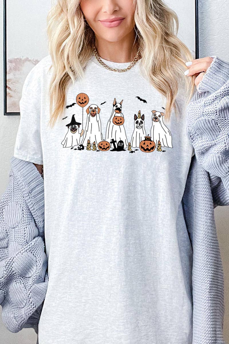 HALLOWEEN DOG GHOSTS HEAVY COTTON TEE