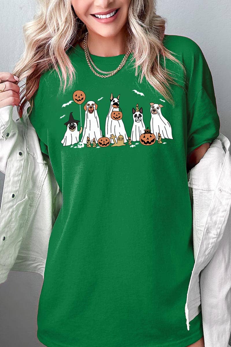 HALLOWEEN DOG GHOSTS HEAVY COTTON TEE